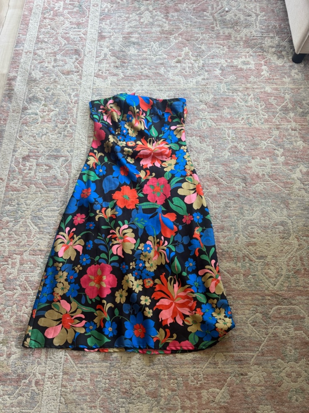 Vibrant Floral Strapless Midi Dress